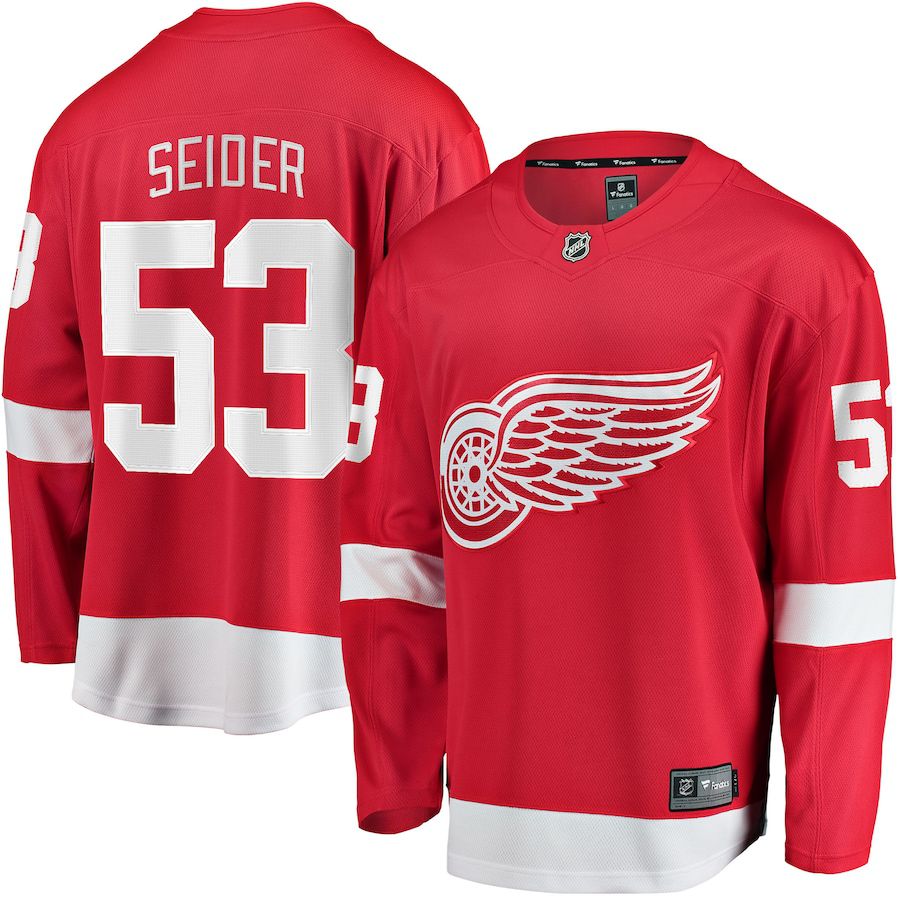 Men Detroit Red Wings #53 Moritz Seider Fanatics Branded Red Home Breakaway Player NHL Jersey